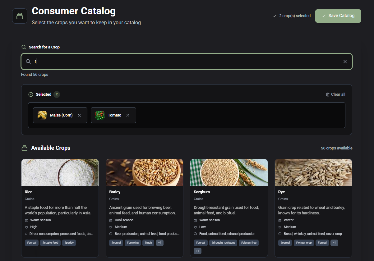 Binesty Consumer Crop Catalog